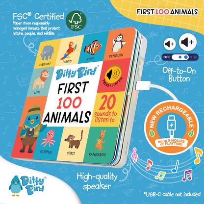 100 Animals Sound Book | USB-C rechargeable